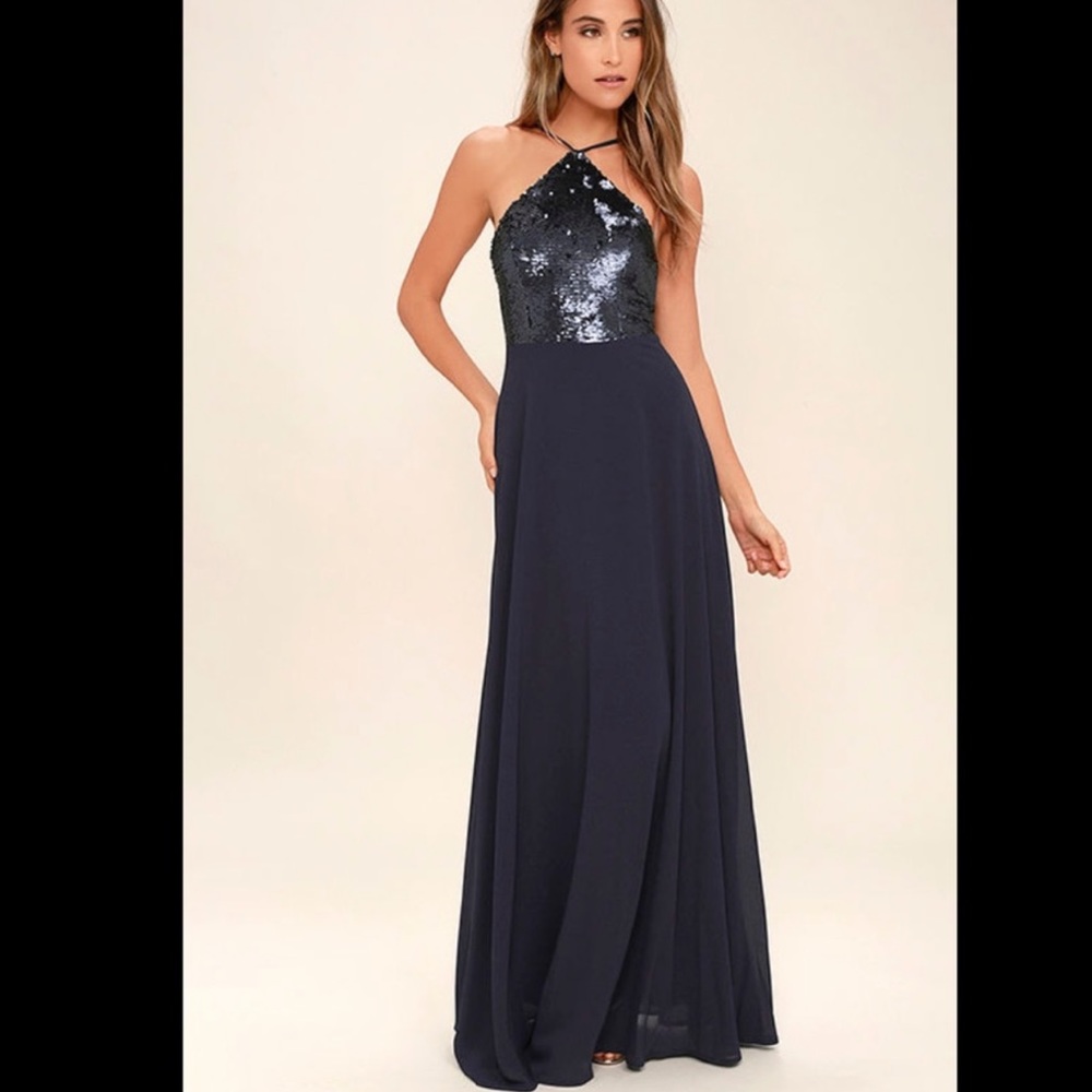 The Best Part Navy Blue Sequin Maxi Dress XS